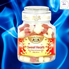 تصویر آبنبات آلبالویی وشیرنارگیل شیشه ای سندی sandy candy 