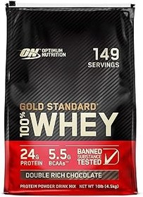 تصویر Optimum Nutrition (ON) Gold Standard 100% Whey Protein Powder Primary Source Isolate, 24 Grams of Protein for Muscle Support and Recovery - Double Rich Chocolate, 10 Lbs, 149 Servings (4.54 KG) 