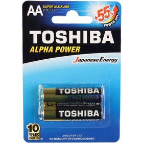 تصویر باتری قلمی سوپر آلکالاین توشیبا ALPHA POWER بسته دوتایی Toshiba Super Alkaline AA batteries Pack of 2