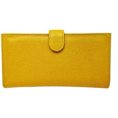 تصویر کیف پول چرم زنانه پالتویی رنگ زرد 