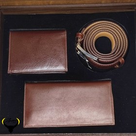 تصویر ست کمربند و کیف پول کتی و کیف پول جیبی چرم طبیعی کد 170 - مشکی Card Holder set and key holder