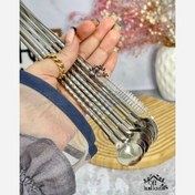 تصویر نی شربت قاشق دار طلایی ۶ عدد 