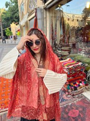 تصویر شال هندی نازگل قرمز 