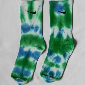 تصویر جوراب نایک پنبه ای تای دای آبی-سبز Blue & Green Tie Dye Sock