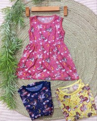 تصویر سارافون دخترانه طرح اسب تک شاخ پارچه اش تابستانه خنک و راحتی در سه رنگ جذاب kids clothes