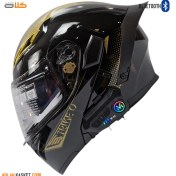 تصویر کلاه کاسکت بلوتوثی فک متحرک QIKE مدل Y10-golden QIKE Bluetooth helmet with movable jaw model Y10-golden