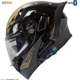 تصویر کلاه کاسکت بلوتوثی فک متحرک QIKE مدل Y10-golden QIKE Bluetooth helmet with movable jaw model Y10-golden