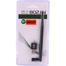 تصویر کارت شبکه بی سیم آنتن دار Great 802.11n 600Mbps Great 802.11n 600Mbps WIRELESS USB ADAPTER