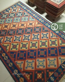 تصویر گلیم دستباف 3متری مدل قشقایی صادراتی کد 13812 qashqai kilim