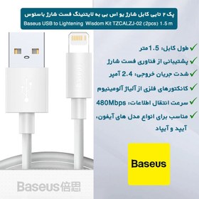 تصویر کابل تبدیل USB به لایتنینگ باسئوس مدل Wisdom طول 1.5 متر مجموعه 2 عددی 