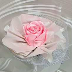 تصویر دسته گل تک شاخه روبانی صورتی 