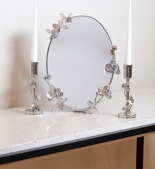 تصویر آینه و شمعدان برنجی کوچک | مدل ارکیده نقره ای 