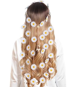 تصویر هدبند گل زنانه برند generic 1pcs Flower Hippie Headband Floral Crown Summer Sunflower Hair Accessories for 70 s Bohemian Costumes Style (White)