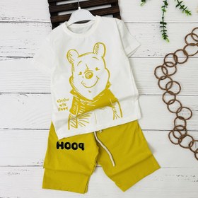 تصویر ست تیشرت و شلوارک مدل پوو رنگ زرد 