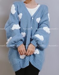 تصویر ژاکت دستبافت زنانه سایز ۳۶ و ۳۸ رنگ آبی 