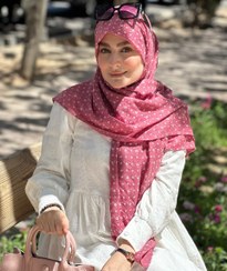 تصویر روسری وال نخی ژاکارد گلریز صورتی پررنگ 