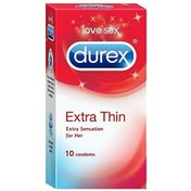 تصویر کاندوم دورکس فوق نازک مدل EXTRA THIN با بسته بندی 10 عددی تولید شده در کشور انگلستان 