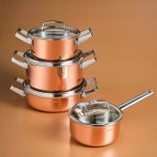 تصویر سرویس قابلمه استیل ۳ لایه برند Karaca ترکیه مدل Galileo Power Steel 316+ Karaca Power Steel 316+ 3-Ply Galileo 8-Piece Stainless Steel Cookware Set