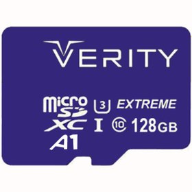 تصویر میکرو مموری ۱۲۸ گیگ وریتی Verity 533X U3 C10 80MB/s + خشاب Verity Micro SD 128GB Class 10 U3 80MB/s 533x Memory Card