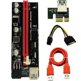 تصویر رایزر کارت گرافیک 1X به 16X مدل VER009S برد مشکی PCIE Riser 1X to 16X Graphics Extension VER009S Black board