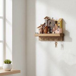 تصویر جاکلیدی دیواری چوبی مدل آذرین Handmade Wooden Village Key Holder - Azarin (Fiery) Edition