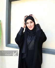 تصویر عبا زنانه مشکی حریر اسود مدل تابان مزون نجما - مشکی / سایز Taban Abaya