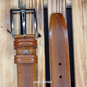 تصویر کمربند چرم طبیعی مردانه عسلی عرض 4 اسپورت mb105 leather belt 4cm mb105