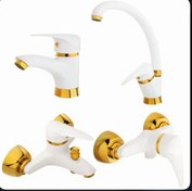 تصویر ست 4 تیکه شیرآلات طلایی برلیان مدل ارس ا Aars model golden faucets Aars model golden faucets