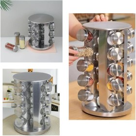 تصویر جا ادویه چرخشی استیل مدل مربع - 12تایی Steel Rotary Spice Holder Square Model