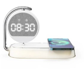 تصویر ساعت رومیزی و شارژر وایرلس همراه با چراغ مدل K01T Clock Wireless Charge With Night Light K01T