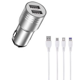 تصویر شارژر فندکی 12 وات دو پورت کابل اندروید/آیفون/تایپ سی وابی (VABI) مدل C16 VABI lighter charger model C16