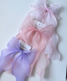 تصویر پاپیون حریر دنباله دار با گیره مو فرانسوی رنگبندی 