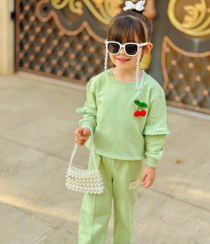 تصویر بلوز شلوار دخترانه مدل چری دورس دو نخ پنبه سایز ۲ تا ۷ سال رنگ سبز 