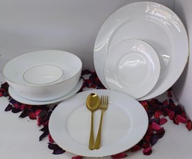 تصویر سرویس اوپال ۲۶ پارچه گلدن اوپال طرح دیوالی گرد لب طلا Opal dishes divali set