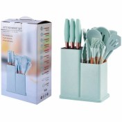 تصویر سرویس کفگیر و ملاقه سیلیکونی به همراه کارد و تخته گوشت 19 پارچه سایز بزرگ(وارداتی) - ترکیبی مشکی-سبز 