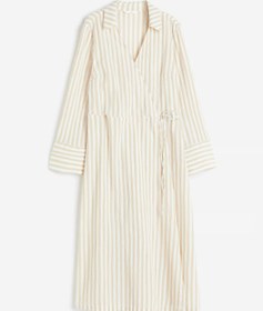 تصویر پیراهن زنانه بلند سفید کرم چپ و راستی برند اچ اند ام- H&M 