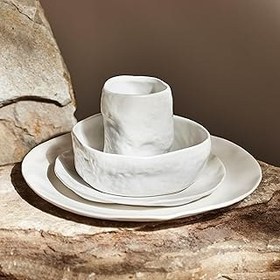 تصویر Stone by Mercer Project Atik 16 قطعه ظروف غذاخوری Stoneware ، White Stone by Mercer Project Atik 16-Piece Dinnerware Set Stoneware, White