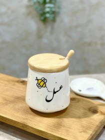 تصویر عسل خوری سرامیکی درب چوبی گرد 