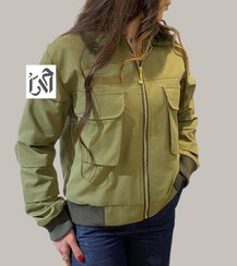 تصویر بامبر زنانه کتان زارا سبز ارتشی با یقه خز 