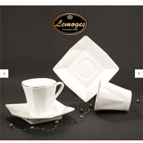 تصویر سرویس چای خوری 6 نفره 12 پارچه سرامیکی لمون لبه طلا طرح برلیان درجه 1 (تولید شده به روش ریخته گری) با جعبه کادویی وایمن 