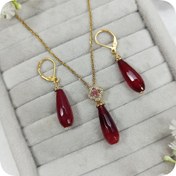 تصویر نیم ست اشکی عقیق یاقوتی 