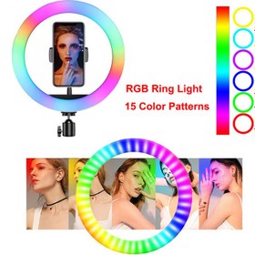 تصویر رینگ لایت پایه دار RGB LED MJ33 ا MJ33 RGB LED Stand Ring Light MJ33 RGB LED Stand Ring Light