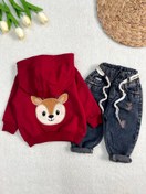 تصویر لباس هودی کلاه داره نوزادی بچگانه جنس دورس نخ پنبه طرح گوزن ۶ ماه ۳ سال - سایز۳ 