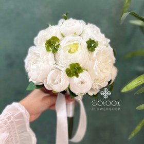 تصویر دسته گل عروس برگ و پیونی 