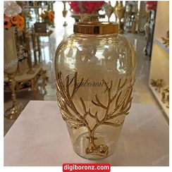 تصویر گلدان شیشه ای برنجی برنزی بدون پایه گوزن Bronze brass glass vase without deer stand