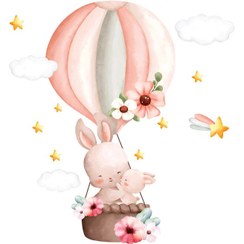 تصویر استیکر دیواری کودک مدل W269 طرح خرگوش و بالن سایز ۶۰ در ۸۵ سانت 