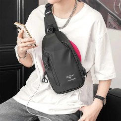 تصویر LTLCLZ Sling Crossbody Bag Small Shoulder Backpack for Men External USB hole design Waterproof Slim Chest Bags Casual Daypack for Travel Cycling 