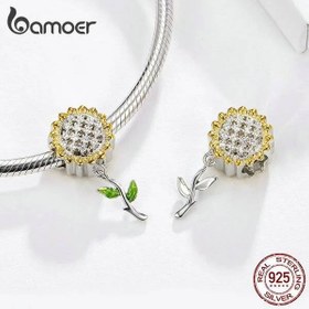 تصویر چارم آویز نقره برند باموئر گل آفتابگردان (دستبند،گردنبند) BAMOER 