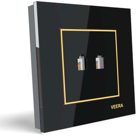 تصویر پریز تلفن دو سوکت مدل امگا طلا طلا مشکی Veera Switch And Sockets