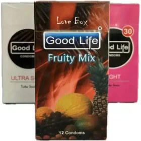 تصویر کاندوم فروتی میکس ساده حاوی کننده گوود لایف 12 عددی Condoms Good Life Fruity Mix 12Psc